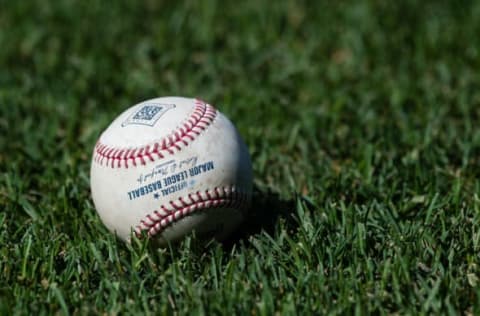 May 8, 2017; Baltimore, MD, USA; A Rawlings baseball, the Official Ball of Major League Baseball, sits on the field before a game between Washington Nationals and Baltimore Orioles at Oriole Park at Camden Yards. Mandatory Credit: Patrick McDermott-USA TODAY Sports