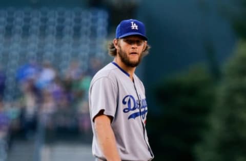 May 12, 2017; Denver, CO, USA; Los Angeles Dodgers starting pitcher Clayton Kershaw (22) in the first inning against the Colorado Rockies at Coors Field. Mandatory Credit: Isaiah J. Downing-USA TODAY Sports