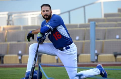 Oct 10, 2015; Los Angeles, CA, USA; Los Angeles Dodgers right fielder Andre Ethier (16) on the field during batting practice before game two of the NLDS against the New York Mets at Dodger Stadium. Mandatory Credit: Jayne Kamin-Oncea-USA TODAY Sports