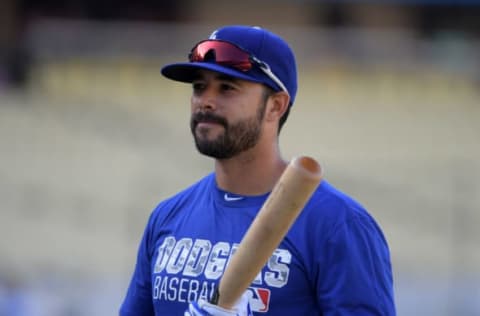 Sep 6, 2016; Los Angeles, CA, USA; Los Angeles Dodgers right fielder Andre Ethier (16) reacts during an MLB game against the Arizona Diamondbacks at Dodger Stadium. Mandatory Credit: Kirby Lee-USA TODAY Sports