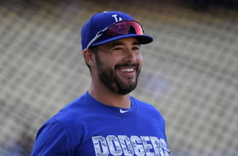 Sep 6, 2016; Los Angeles, CA, USA; Los Angeles Dodgers right fielder Andre Ethier (16) reacts during an MLB game against the Arizona Diamondbacks at Dodger Stadium. Mandatory Credit: Kirby Lee-USA TODAY Sports