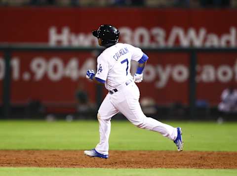 Nov 5, 2016; Surprise, AZ, USA; West infielder Willie Calhoun of the Los Angeles Dodgers during the Arizona Fall League Fall Stars game at Surprise Stadium. Mandatory Credit: Mark J. Rebilas-USA TODAY Sports