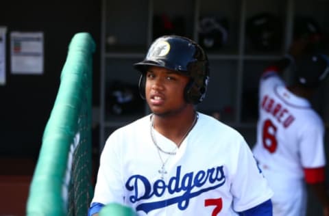 Nov 3, 2016; Glendale, AZ, USA; Glendale Desert Dogs infielder Willie Calhoun of the Los Angeles Dodgers against the Scottsdale Scorpions during an Arizona Fall League game at Camelback Ranch. Mandatory Credit: Mark J. Rebilas-USA TODAY Sports