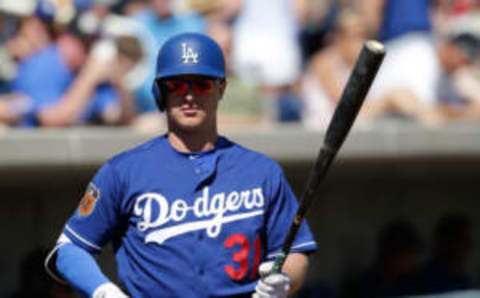 Mar 8, 2017; Phoenix, AZ, USA; Los Angeles Dodgers center fielder Joc Pederson (31) during a spring training game against the Milwaukee Brewers at Maryvale Baseball Park. Mandatory Credit: Rick Scuteri-USA TODAY Sports