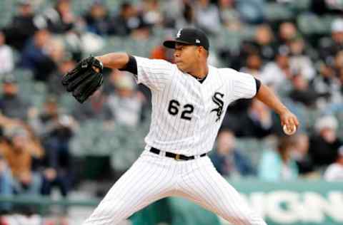 Apr 4, 2017; Chicago, IL, USA; Chicago White Sox starting pitcher Jose Quintana (62) delivers a pitch during the first inning of the game against the Detroit Tigers at Guaranteed Rate Field. Mandatory Credit: Caylor Arnold-USA TODAY Sports