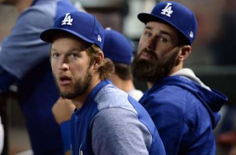 Apr 23, 2017; Phoenix, AZ, USA; Los Angeles Dodgers starting pitcher Clayton Kershaw looks on against the Arizona Diamondbacks at Chase Field. The Dodgers won 6-2. Mandatory Credit: Joe Camporeale-USA TODAY Sports