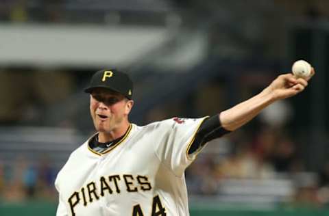 Apr 26, 2017; Pittsburgh, PA, USA; Pittsburgh Pirates relief pitcher Tony Watson (44) pitches against the Chicago Cubs during the eighth inning at PNC Park. Mandatory Credit: Charles LeClaire-USA TODAY Sports