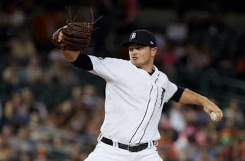 May 17, 2017; Detroit, MI, USA; Detroit Tigers relief pitcher Justin Wilson (38) pitches in the ninth inning against the Baltimore Orioles at Comerica Park. Mandatory Credit: Rick Osentoski-USA TODAY Sports