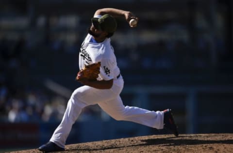 May 28, 2017; Los Angeles, CA, USA; Los Angeles Dodgers pitcher Kenley Jansen (74) pitches against the Chicago Cubs during the ninth inning at Dodger Stadium. Mandatory Credit: Kelvin Kuo-USA TODAY Sports