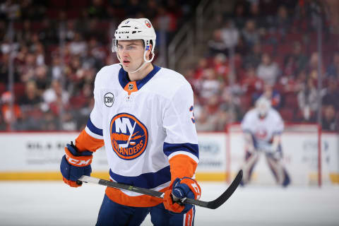 GLENDALE, ARIZONA – DECEMBER 18: Adam Pelech #3 of the New York Islanders during the NHL game against the Arizona Coyotes at Gila River Arena on December 18, 2018 in Glendale, Arizona. The Islanders defeated the Coyotes 3-1. (Photo by Christian Petersen/Getty Images)