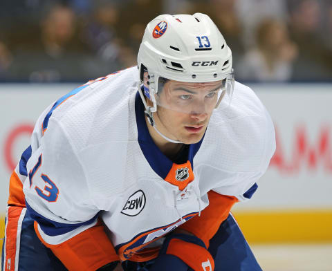 TORONTO, ON – DECEMBER 29: Mathew Barzal #13 of the New York Islanders waits for a faceoff against the Toronto Maple Leafs during an NHL game at Scotiabank Arena on December 29, 2018 in Toronto, Ontario, Canada. The Islanders defeated the Maple Leafs 4-0.(Photo by Claus Andersen/Getty Images)