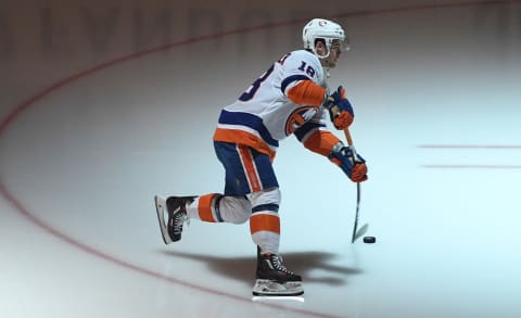 PITTSBURGH, PA – APRIL 16: Anthony Beauvillier #18 of the New York Islanders skates during warmups before the start of Game Four of the Eastern Conference First Round against the Pittsburgh Penguins at PPG PAINTS Arena on April 16, 2019 in Pittsburgh, Pennsylvania. (Photo by Justin Berl/Getty Images)