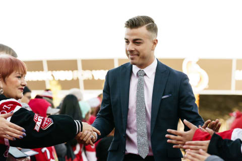 OTTAWA, ON – OCTOBER 5: Jean-Gabriel Pageau #44 of the Ottawa Senators arrives on the red carpet prior their NHL home opener against the New York Rangers at Canadian Tire Centre on October 5, 2019 in Ottawa, Ontario, Canada. (Photo by Jana Chytilova/Freestyle Photography/Getty Images)