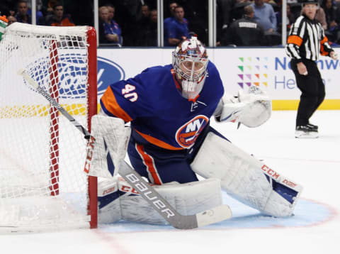 UNIONDALE, NEW YORK – OCTOBER 04: Semyon Varlamov #40 of the New York Islanders skates against the Washington Capitals at NYCB Live’s Nassau Coliseum on October 04, 2019 in Uniondale, New York. The Capitals defeated the Islanders 2-1. (Photo by Bruce Bennett/Getty Images)