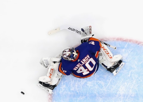 UNIONDALE, NEW YORK – OCTOBER 12: Semyon Varlamov #40 of the New York Islanders skates against the Florida Panthers at NYCB Live’s Nassau Coliseum on October 12, 2019 in Uniondale, New York. (Photo by Bruce Bennett/Getty Images)