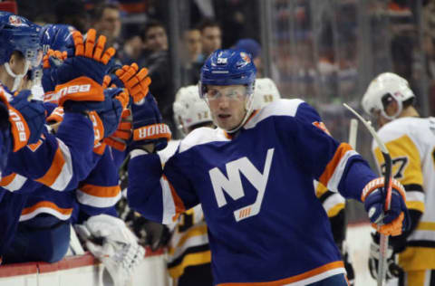 NEW YORK, NEW YORK – NOVEMBER 07: Casey Cizikas #53 of the New York Islanders celebrates his goal at 19 seconds of the first period against the Pittsburgh Penguins at the Barclays Center on November 07, 2019 in the Brooklyn borough of New York City. (Photo by Bruce Bennett/Getty Images)