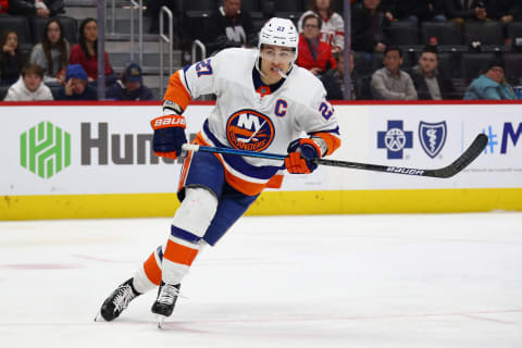 DETROIT, MICHIGAN – DECEMBER 02: Anders Lee #27 of the New York Islanders skates against the Detroit Red Wings at Little Caesars Arena on December 02, 2019 in Detroit, Michigan. (Photo by Gregory Shamus/Getty Images)