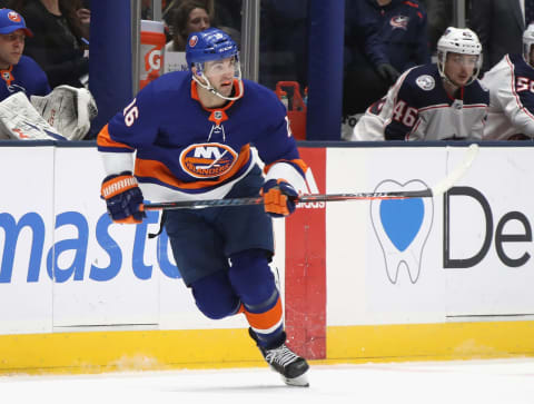 UNIONDALE, NEW YORK – DECEMBER 23: Andrew Ladd #16 of the New York Islanders skates against the Columbus Blue Jackets at NYCB Live’s Nassau Coliseum on December 23, 2019 in Uniondale, New York. The Blue Jackets defeated the Islanders 3-2.(Photo by Bruce Bennett/Getty Images)