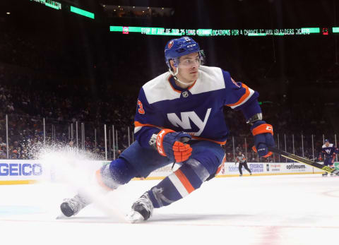 UNIONDALE, NEW YORK – JANUARY 18: Mathew Barzal #13 of the New York Islanders skates against the Washington Capitals at NYCB Live’s Nassau Coliseum on January 18, 2020 in Uniondale, New York. The Capitals defeated the Islanders 6-4. (Photo by Bruce Bennett/Getty Images)