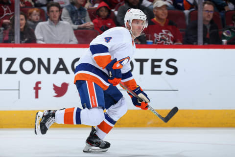 GLENDALE, ARIZONA – FEBRUARY 17: Andy Greene #4 of the New York Islanders in action during the NHL game against the Arizona Coyotes at Gila River Arena on February 17, 2020 in Glendale, Arizona. The Coyotes defeated the Islanders 2-1. (Photo by Christian Petersen/Getty Images)