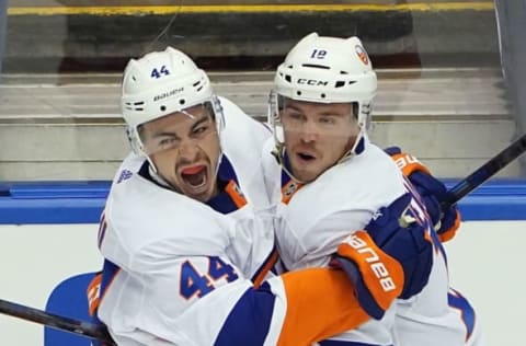 Jean-Gabriel Pageau #44 and Anthony Beauvillier #18 of the New York Islanders (Photo by Andre Ringuette/Freestyle Photo/Getty Images)