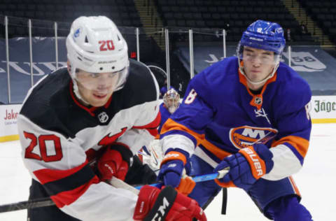 Noah Dobson #8 of the New York Islanders. (Photo by Bruce Bennett/Getty Images)