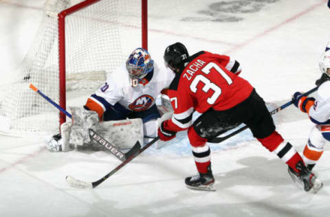 Ilya Sorokin #30 of the New York Islanders. (Photo by Bruce Bennett/Getty Images)