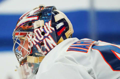 Semyon Varlamov #40 of the New York Islanders. (Photo by Kevin Hoffman/Getty Images)