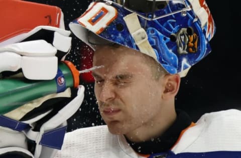 Ilya Sorokin #30 of the New York Islanders. (Photo by Bruce Bennett/Getty Images)