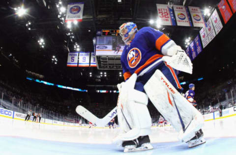 Semyon Varlamov #40 of the New York Islanders. (Photo by Bruce Bennett/Getty Images)