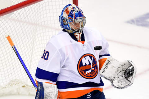 Ilya Sorokin #30 of the New York Islanders. (Photo by Emilee Chinn/Getty Images)