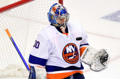 Ilya Sorokin #30 of the New York Islanders. (Photo by Emilee Chinn/Getty Images)