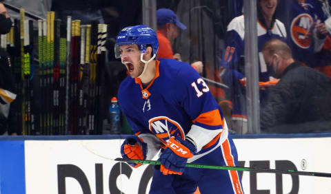 Mathew Barzal #13 of the New York Islanders. (Photo by Bruce Bennett/Getty Images)