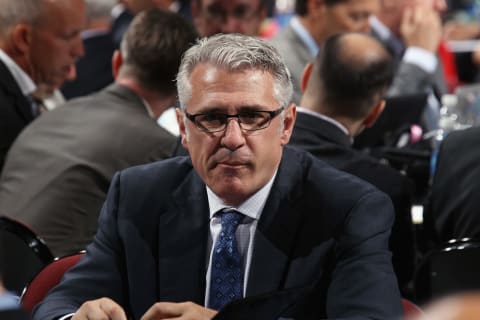 NEWARK, NJ – JUNE 30: Ron Francis of the Carolina Hurricanes handles duties at the 2013 NHL Draft at the Prudential Center on June 30, 2013 in Newark, New Jersey. (Photo by Bruce Bennett/Getty Images)