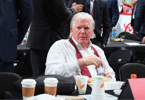 CHICAGO, IL – JUNE 23: Brian Burke of the Calgary Flames attends the 2017 NHL Draft at the United Center on June 23, 2017 in Chicago, Illinois. (Photo by Bruce Bennett/Getty Images)