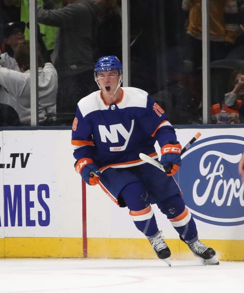 NEW YORK, NEW YORK – OCTOBER 08: Anthony Beauvillier #18 of the New York Islanders scores a first period goal against Mikko Koskinen #19 of the Edmonton Oilers at NYCB’s LIVE Nassau Coliseum on October 08, 2019 in Uniondale, New York. (Photo by Bruce Bennett/Getty Images)