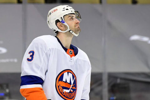 PITTSBURGH, PENNSYLVANIA – MAY 16: Adam Pelech #3 of the New York Islanders looks on against the Pittsburgh Penguins during overtime in Game One of the First Round of the 2021 Stanley Cup Playoffs at PPG PAINTS Arena on May 16, 2021 in Pittsburgh, Pennsylvania. (Photo by Emilee Chinn/Getty Images)