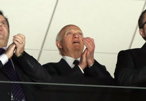 UNIONDALE, NEW YORK – DECEMBER 17: General manager Lou Lamoriello watches the game between the New York Islanders and the Nashville Predators as he reaches the 2,500-game milestone as GM. Only two general managers in NHL history has served as many regular-season contests, including Lamoriello’s counterpart (2,816 GP) David Poile of Nashville and Glen Sather (2,700 GP).at NYCB Live’s Nassau Coliseum on December 17, 2019 in Uniondale, New York. (Photo by Bruce Bennett/Getty Images)