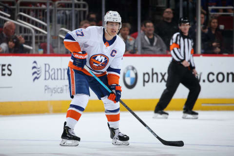 GLENDALE, ARIZONA – FEBRUARY 17: Anders Lee #27 of the New York Islanders in action during the NHL game against the Arizona Coyotes at Gila River Arena on February 17, 2020 in Glendale, Arizona. The Coyotes defeated the Islanders 2-1. (Photo by Christian Petersen/Getty Images)