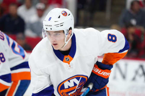 New York Islanders defenseman Noah Dobson (8) Mandatory Credit: James Guillory-USA TODAY Sports