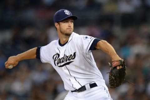 Sep 3, 2015; San Diego, CA, USA; San Diego Padres starting pitcher Colin Rea (29) pitches during the first inning against the Los Angeles Dodgers at Petco Park. Mandatory Credit: Jake Roth-USA TODAY Sports