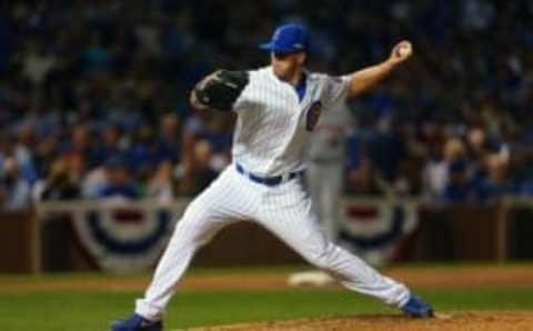 October 20, 2015; Chicago, IL, USA; Chicago Cubs relief pitcher Clayton Richard (33) pitches the fourth inning against the New York Mets in game four of the NLCS at Wrigley Field. Mandatory Credit: Dennis Wierzbicki-USA TODAY Sports