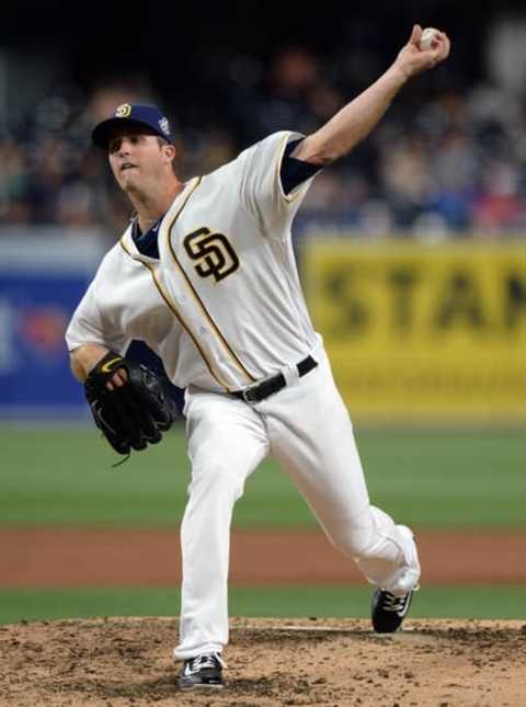 Apr 20, 2016; San Diego, CA, USA; San Diego Padres starting pitcher Drew Pomeranz (13) pitches against the Pittsburgh Pirates at Petco Park. Mandatory Credit: Jake Roth-USA TODAY Sports