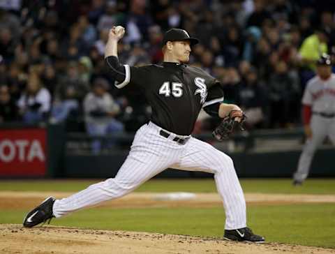 May 5, 2016; Chicago, IL, USA; Chicago White Sox, now San Diego Padres, starting pitcher Erik Johnson (45) throws a pitch against the Boston Red Sox during the third inning at U.S. Cellular Field. Mandatory Credit: Kamil Krzaczynski-USA TODAY Sports