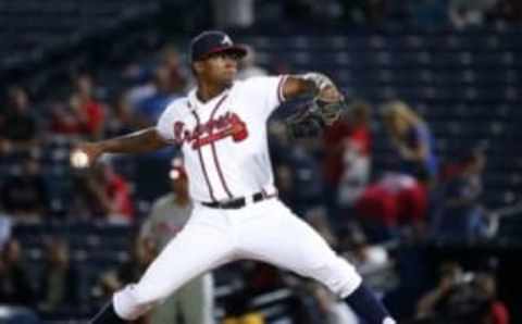 Sep 27, 2016; Atlanta, GA, USA; Atlanta Braves starting pitcher Tyrell Jenkins (61) delivers a pitch to a Philadelphia Phillies batter in the fifth inning of their game at Turner Field. Mandatory Credit: Jason Getz-USA TODAY Sports