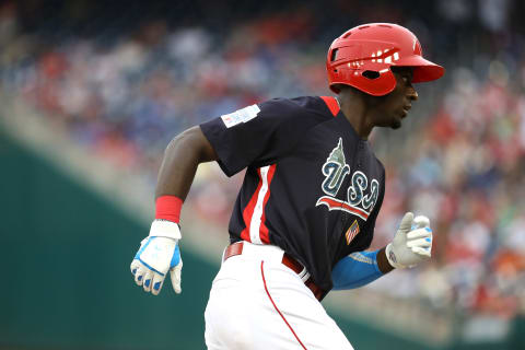 Taylor Trammell #5 of Team USA and San Diego Padres prospect. (Photo by Rob Carr/Getty Images)