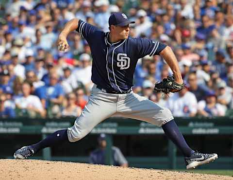 CHICAGO, IL – AUGUST 05: Craig Stammen #34 of the San Diego Padres pitches against the Chicago Cubs at Wrigley Field on August 5, 2018 in Chicago, Illinois. The Padres defeated the Cubs 10-6. (Photo by Jonathan Daniel/Getty Images)