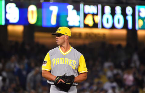 LOS ANGELES, CA – AUGUST 24: Clayton Richard #3 of the San Diego Padres was taken out of the game after giving up seven runs in four innings to the Los Angeles Dodgers at Dodger Stadium on August 24, 2018 in Los Angeles, California. Players are wearing special jerseys with their nicknames on them during Players’ Weekend. (Photo by Jayne Kamin-Oncea/Getty Images)