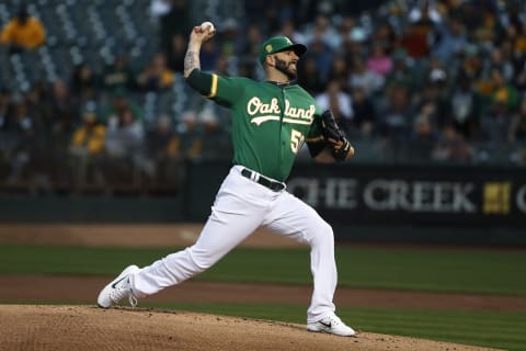 OAKLAND, CA – AUGUST 31: Mike Fiers #50 of the Oakland Athletics delivers a pitch during the first inning against the Seattle Mariners at Oakland Alameda Coliseum on August 31, 2018 in Oakland, California. (Photo by Stephen Lam/Getty Images)