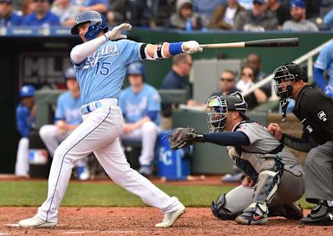 Whit Merrifield #15 of the Kansas City Royals. (Photo by Ed Zurga/Getty Images)